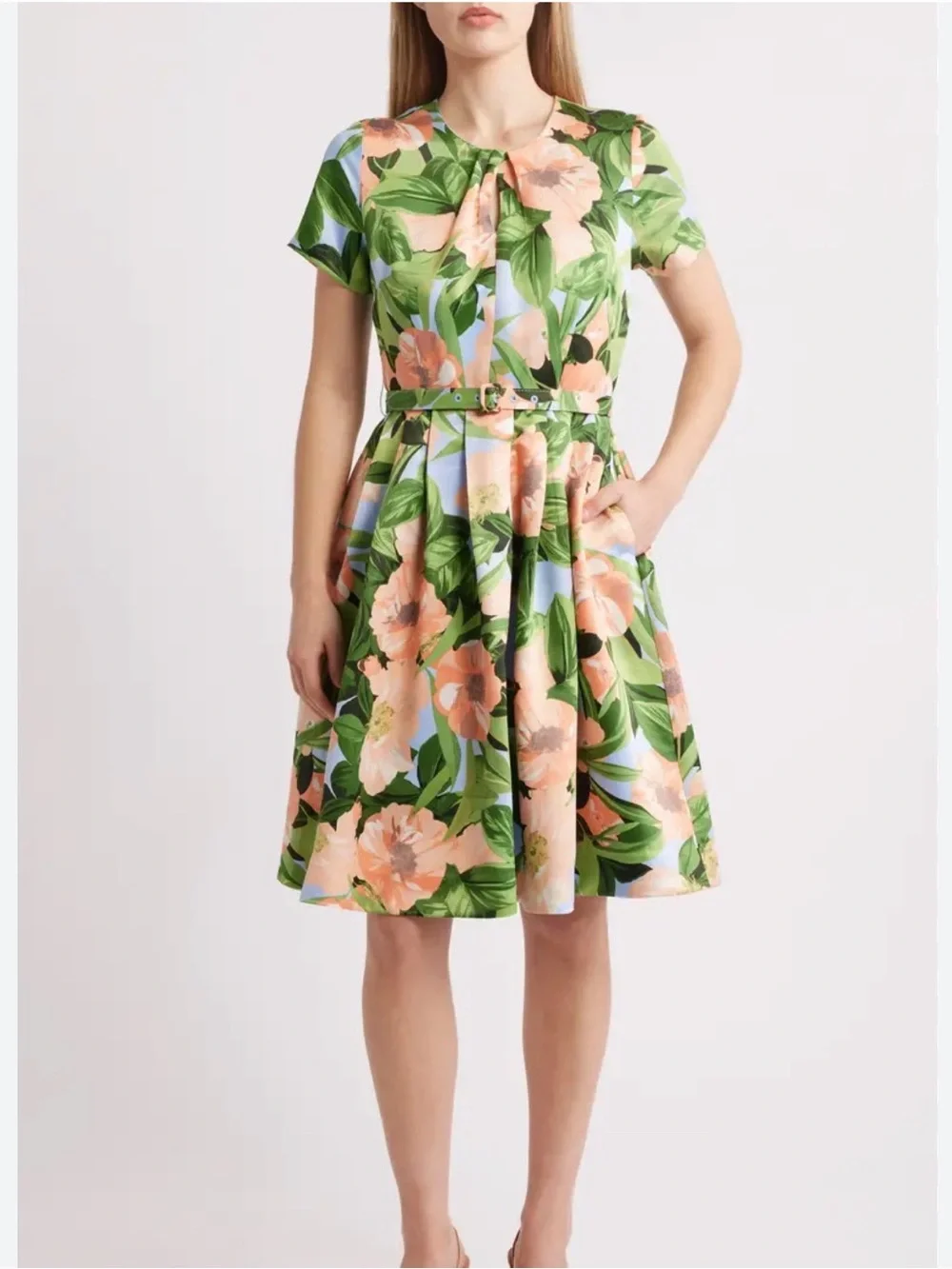 Tahari ASL Floral Belted Fit & Flare Pleated Dress Size 16 NWT - Picture 2 of 14